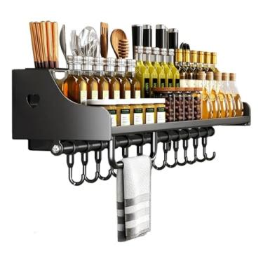 Imagem de Prateleira Organizadora Multiuso Para Cozinha Quarto Moderno 60 cm em Metal Reforçado Porta Temperos (Preto)