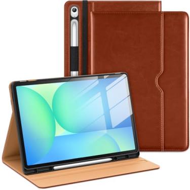 Imagem de DTTO Capa para Samsung Galaxy Tab S10 FE Plus de 13,1 polegadas 2025 (SM-X620/X626) com suporte de caneta S integrado, capa fólio de couro premium com alça de mão e bolso, marrom