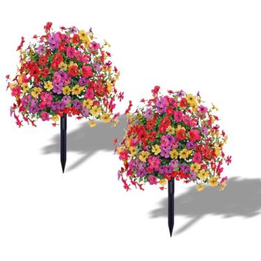 Imagem de Arbustos artificiais com pontas de solo, topiária de bola, árvores artificiais ao ar livre, flores artificiais para ambientes externos, decorações de jardim de buxo falso para decoração de varanda de