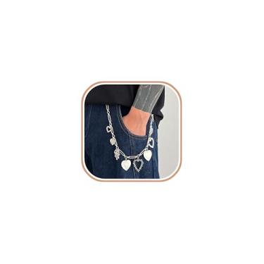 Imagem de Corrente de calça com pingente de coração dourado para homens e mulheres – Corrente de bolso de jeans punk hip hop com pingentes, corrente de cinto de motociclista streetwear para festivais, festas e