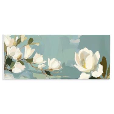 Imagem de Stupell Industries Placa de parede com flores de magnólia água-marinha por Elara Yasna, 18 x 43 cm