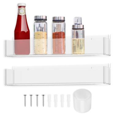 Imagem de Organizador de temperos adesivo para armário 2/4 peças de acrílico para temperos, suporte de parede, fácil limpeza, prateleiras de tempero flutuantes transparentes para armário de cozinha e armário de