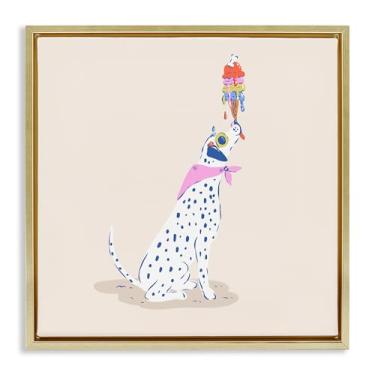Imagem de Stupell Industries Arte de parede em tela flutuante dourada dálmata e sorvete pingando por Krissy Mast, 45,7 x 45,7 cm