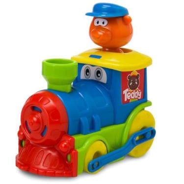 Imagem de Trem de Brinquedo Educativo Infantil com Ursinho – Plástico Atóxico, Movimento Mecânico ao Empurrar, Certificação Inmetro, Estimula Coordenação Motora (+12 Meses)