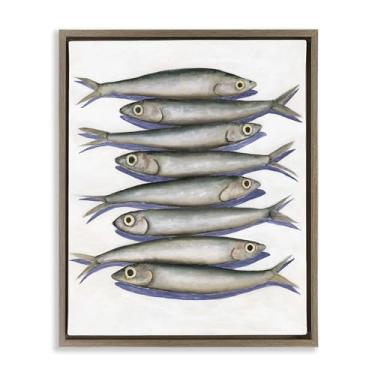 Imagem de Stupell Industries Desenho de arte de parede em tela flutuante marrom peixe anchova empilhado por Michael Willett, 80 x 63 cm