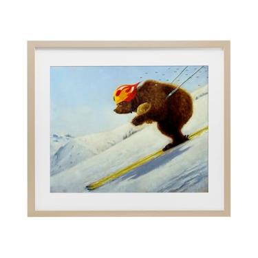 Imagem de Stupell Industries Impressão emoldurada The Heist Skiing Bear Birch Under Glass por Lucia Heffernan, 17 x 21