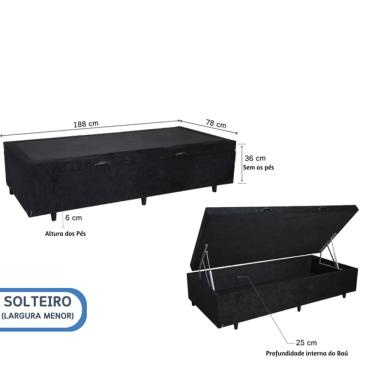 Imagem de Cama Box Baú Solteiro Blindado 78x188x42 - Blindado - Suede - Ideal para Quartos pequenos