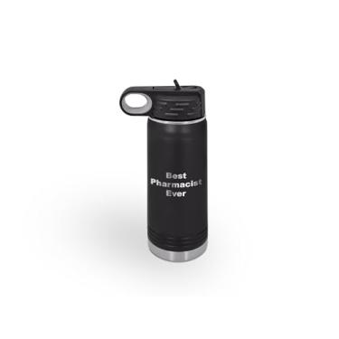 Imagem de SpreadPassion Garrafa de água de farmacêutico, garrafas pretas de aço inoxidável gravadas a laser, presente para farmacêutico, ideia de presente de aniversário e Natal