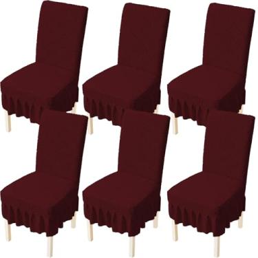 Imagem de AOSCTELF Conjunto de 6 capas de assento elásticas com bainha de saia, capas de cadeira elásticas laváveis para sala de jantar, restaurante, banquete - vermelho