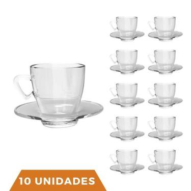 Imagem de Kit 10 Xícaras Chá e Café C/ Pires Vidro 220mL Transparente - TODO DIA