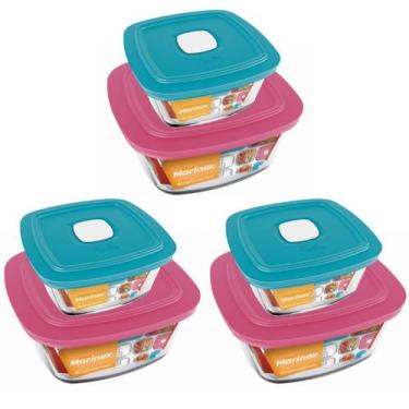 Imagem de Kit 6 Potes Quadrado Vidro Temperado 500ml 1L Nadir Marinex