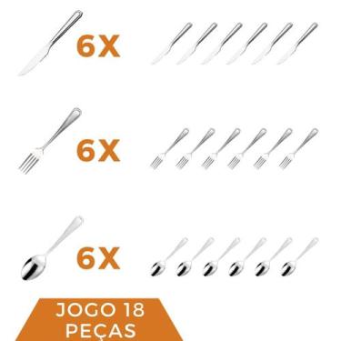 Imagem de Kit Colher Garfo Faca Aço Inox 18 Peças Bar / Restaurante - Em casa te