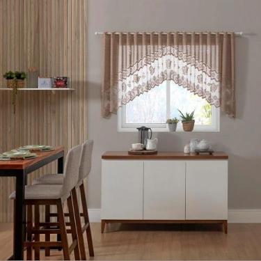 Imagem de Cortina Cozinha Renda Cascata Clássica Bule 300x100 - Interlar, Marrom