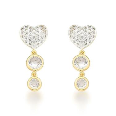 Imagem de Brinco Coração com Pingente dois pontos de Luz Banhado a Ouro 18k - At