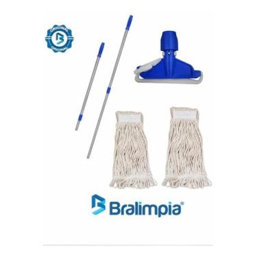 Imagem de Kit Mop Úmido Esfregão Com 2 Refil Cabo E Haste Bralimpia, Kit Mop Úmi