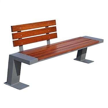 Imagem de CLoxks Banco de piquenique ao ar livre com encosto, banco de parque de estrutura de aço com assentos de ripas espessas, assentos de lazer modernos duráveis para pátio, jardim, caminho, quintal, deck