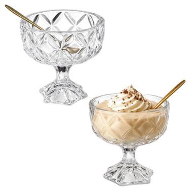 Imagem de Jogo De Sobremesa Em Vidro 2 Pote Taça Baleiro Com Pé 300ml - Majestic