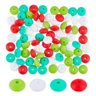 Imagem de DICOSMETIC 80 peças, 4 cores, contas soltas de silicone de lentilha, abaco, contas focais, 2 tamanhos, contas espaçadoras de silicone, cor de Natal, granel, contas espaçadoras soltas para chaveiros