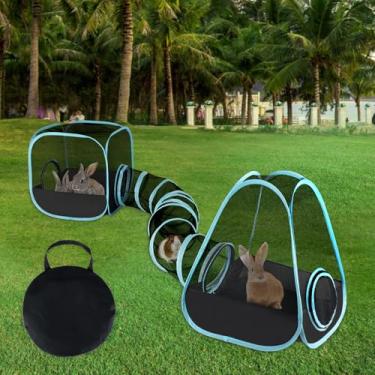 Imagem de GINDOOR Cercadinho de coelho com túnel, barraca aberta de coelho respirável e transparente com tubo para coelhos anões, furões, cercadinhos de animais pequenos, túneis de coelhos, exercícios internos