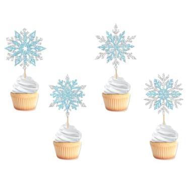 Imagem de VARACL 24PCS Snowflakes Cupcake Toppers, Double Layers Glitter Christmas Snowflake Cake Toppers for Christmas Party Decoration, Baby Shower Birthday Winter Frozen Theme Party Favors Supplies Decor