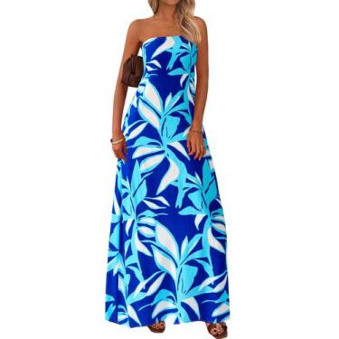 Imagem de Vestido longo MASCOMODA Summer Boho Floral Tube Top Azul XXL