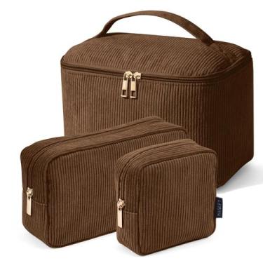Imagem de Bolsa de maquiagem MAGEFY, 3 peças de veludo cotelê com alça, organiza