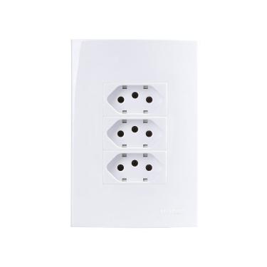 Imagem de Tomada Tripla Margirius Sleek 2p+t 10a Com Placa 4x2 Branca