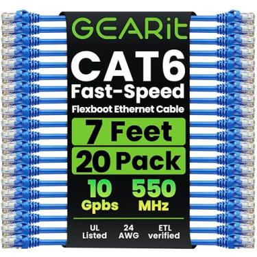 Imagem de GearIT Pacote com 20 cabos Cat6 Patch Cable Cat 6 2,8 m cabo Ethernet flexível e sem encaixe - Série Preimum - Azul