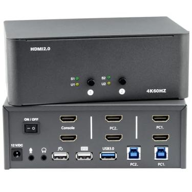 Imagem de KVM Switch 2 monitores 2 computadores, HDMI 4K@60Hz KVM Switch com USB 3.0, 2 computadores compartilham um conjunto de teclado, mouse e monitores, suporta Windows/Mac/Linux