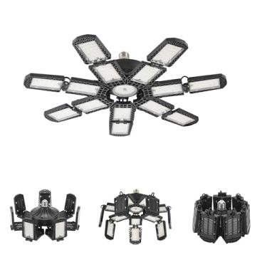 Imagem de PINSAI Luz LED para garagem, parafuso super brilhante em E26/E27 lâmpada de trabalho de oficina de teto, 300 W 30.000 lúmens, luminária de porão deformável com 14+1 painéis ajustáveis, iluminação para