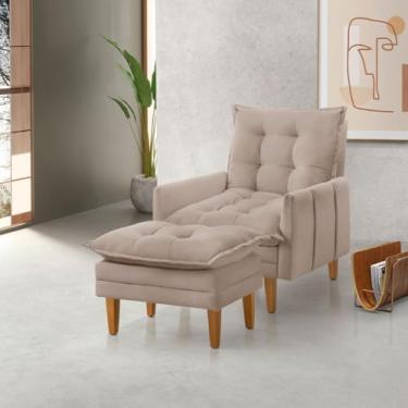 Imagem de Poltrona de Amamentação Reclinável Confortável com Puff Em Tecido Veludo Khali