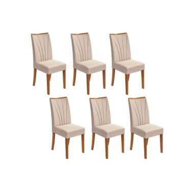 Imagem de Kit 6 Cadeiras Sala Jantar Apogeu 6 Un Rovere/Amêndoa/Linho Rinzai Bege - Lopas