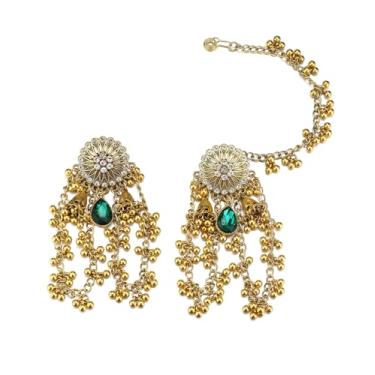 Imagem de Vintage Jhumka frisado bola borla falso septo nariz anel indiano Jhumki Bell delicado zircônia cúbica flor Bollywood étnico tradicional pingente gota declaração brincos boho orelha piercing joias para