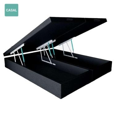Imagem de Cama Box Baú Casal Bipartida Sintético Preto 38X138X188