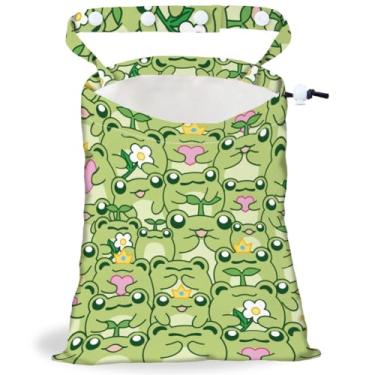 Imagem de DELORIGIN Alça de sapo de desenho animado com cordão, saco de lixo para pendurar com botões de pressão no banco traseiro do carro, caixote do lixo portátil para veículos, acessórios de viagem