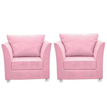 Imagem de Kit 02 Poltronas Decorativa Para Sala E Quarto Lisboa Suede Rosa Bebê