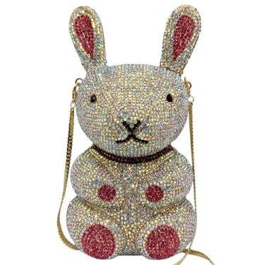Imagem de GSYPS Bolsa feminina de cristal brilhante exclusiva com strass de coelho para noite bolsa formal de diamante para festa de casamento, A - prata Ab