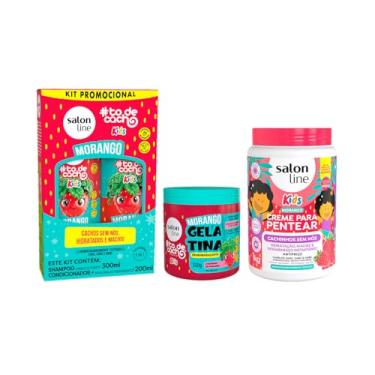 Imagem de Kit Shampoo, Condicionador, Gelatina e Creme para Pentear, Salon Line, Cheirinho de Morango, Vegano - Para Cabelos Ondulados, Cacheados e Crespos, 4 Unidades