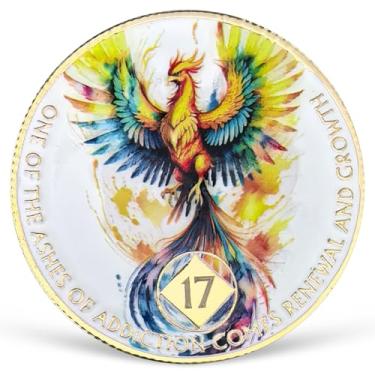 Imagem de Medalhão colorido de 17 anos NA Medalhão NA AA Moeda de Sobriedade com Serenity Prayer NA Recovery Chip Celebrando Vida Limpa e Sóbria 1-20 Anos Narcóticos Presentes Anônimos para Homens e Mulheres