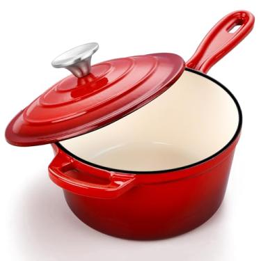 Imagem de Panela de 3 litros com tampa, panela Leonyo de ferro fundido esmaltado, panelas de cozinha de forno holandês de ferro fundido esmaltado grande para todos os cooktops, macarrão, sopa, leite - até 260 °