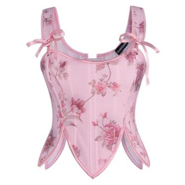Imagem de Espartilho feminino Scarlet Darkness Renaissance Floral Boneed Overbus