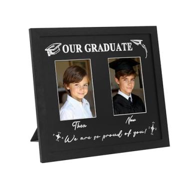 Imagem de GraduatePro Porta-retrato de formatura Then and Now, vidro real HD - Moldura dupla de 10 x 15 cm, moldura temática de formatura para decorações de formatura 2026