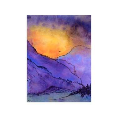 Imagem de Paisagem Abstrata Pôster Famosas Pinturas-Reprodução em Tela-Imagem Decoração Sala de Estar(Purple Mountain) 50x70cm-19x27in Sem Moldura
