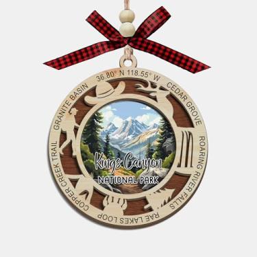 Imagem de Lerime66 Enfeite de Natal do Parque Nacional Kings Canyon, design de corte a laser de madeira de 2 camadas, decoração de árvore de férias, presente de lembrança de viagem, Deep Canyon e memória de
