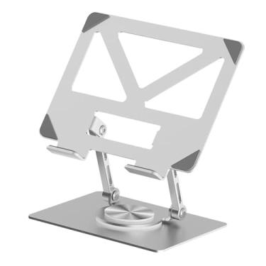 Imagem de BaotyJie Suporte ajustável para livros de mesa, suporte universal prático com design oco, acessórios de mesa, base giratória portátil de 360°, Prata