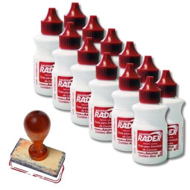 Imagem de Kit Com 12 Unidades De Tinta Para Carimbo Vermelha Alto Rendimento - T