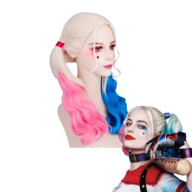 Imagem de Peruca Alerquina Harley Quinn Colorida Rosa e Azul Halloween - Dep Bag
