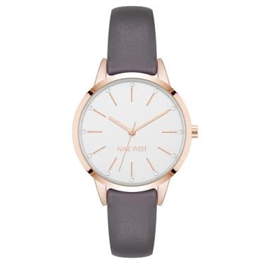 Imagem de Nine West Relógio feminino com pulseira de cristal genuíno, NW/3184, Cinza