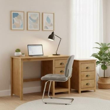 Imagem de Conjunto para Escritório Escrivaninha + Gaveteiro 100% Madeira Maciça - Topázio Finestra Móveis Freijó