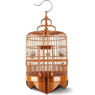 Imagem de Gaiola de pássaro de bambu feita à mão estilo chinês redondo com ganchos para pendurar pássaro estorninho design retrô ninho de pássaro (grande)